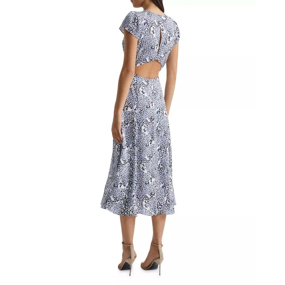 Reiss Livia Mosaic Print Split Midi Dress Floral Blue White Navy 7 - Picture 2 of 12